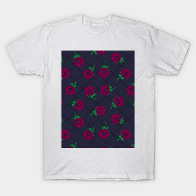 Anemone Field Mulberry Red T-Shirt by floratineart